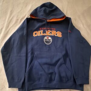 Reebok Edmonton Oilers Navy Pullover Hoodie Large Orange Logo NHL Vintage Hockey